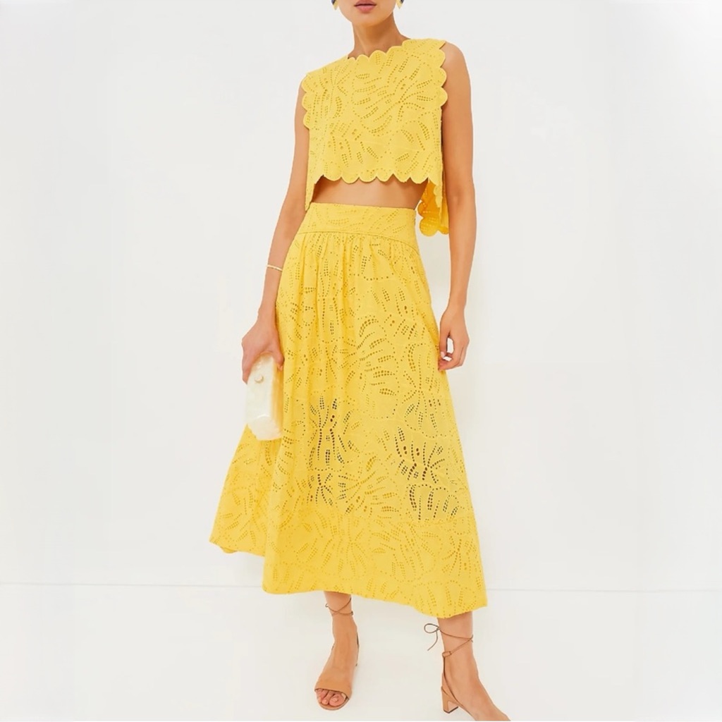Farm Rio Yellow Eyelet Maxi Skirt